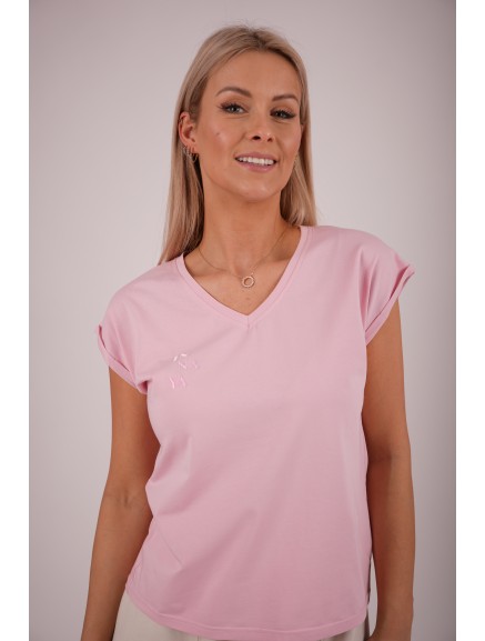 Różowy T-shirt V-neck
